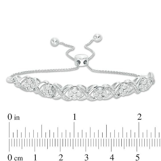 1/10 CT. T.w. Diamond Cascading Infinity with Flowers Bolo Bracelet in Sterling Silver - 9.5"
