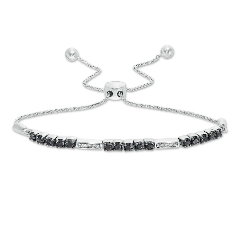 Main Image 1 of 3/4 CT. T.W. Enhanced Black and White Diamond Stripes Bolo Bracelet in Sterling Silver - 9.5"