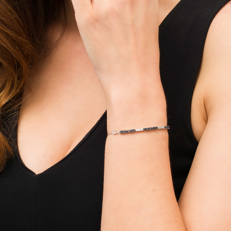 Main Image 2 of 3/4 CT. T.W. Enhanced Black and White Diamond Stripes Bolo Bracelet in Sterling Silver - 9.5"