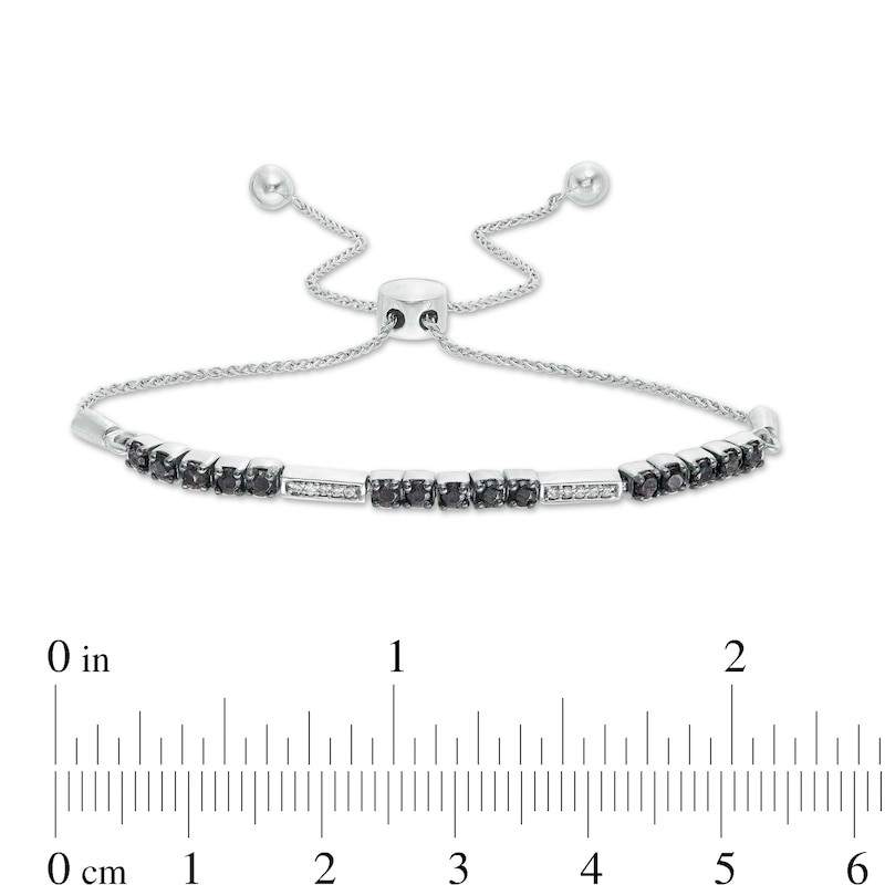 Main Image 3 of 3/4 CT. T.W. Enhanced Black and White Diamond Stripes Bolo Bracelet in Sterling Silver - 9.5"