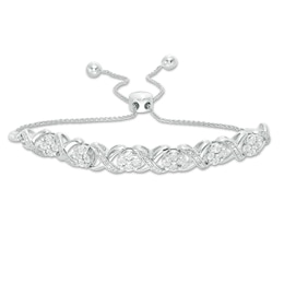 1/10 CT. T.W. Diamond Cascading Infinity with Flowers Bolo Bracelet in Sterling Silver - 9.5"