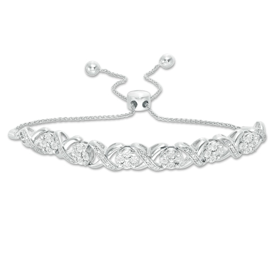 1/10 CT. T.w. Diamond Cascading Infinity with Flowers Bolo Bracelet in Sterling Silver - 9.5"