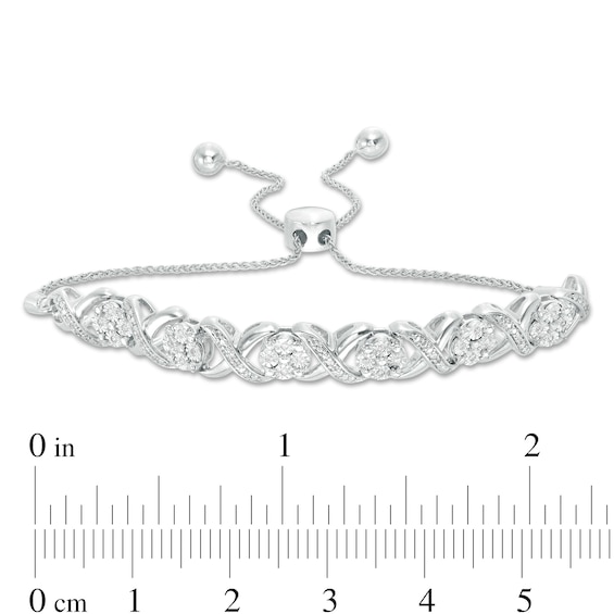 1/10 CT. T.w. Diamond Cascading Infinity with Flowers Bolo Bracelet in Sterling Silver - 9.5"