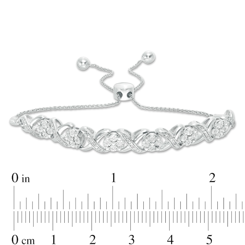 Main Image 3 of 1/10 CT. T.W. Diamond Cascading Infinity with Flowers Bolo Bracelet in Sterling Silver - 9.5"