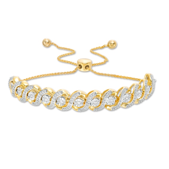 1/2 CT. T.W. Diamond Cascading Bolo Bracelet in Sterling Silver and 14K Gold Plate - 9.5" 1/2 CT. T.W. Diamond Cascading Bolo Bracelet in Sterling Silver and 14K Gold Plate - 9.5"