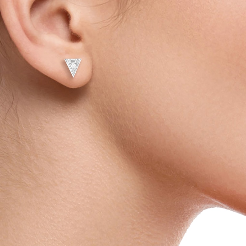 Main Image 2 of 1/4 CT. T.W. Diamond Inverted Triangle Stud Earrings in 10K White Gold