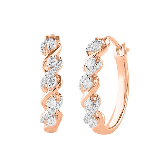 1/3 CT. T.w. Diamond Cascading Five Stone Hoop Earrings in 10K Rose Gold