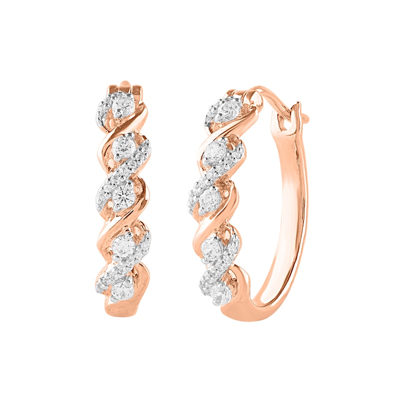 Main Image 1 of 1/3 CT. T.W. Diamond Cascading Five Stone Hoop Earrings in 10K Rose Gold