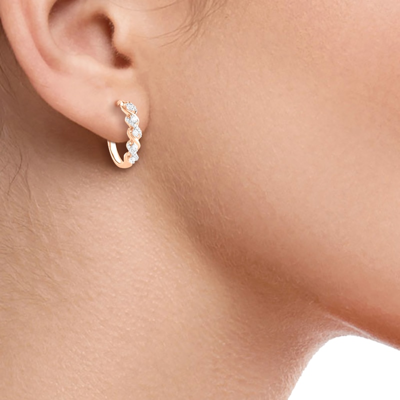 Main Image 2 of 1/3 CT. T.W. Diamond Cascading Five Stone Hoop Earrings in 10K Rose Gold