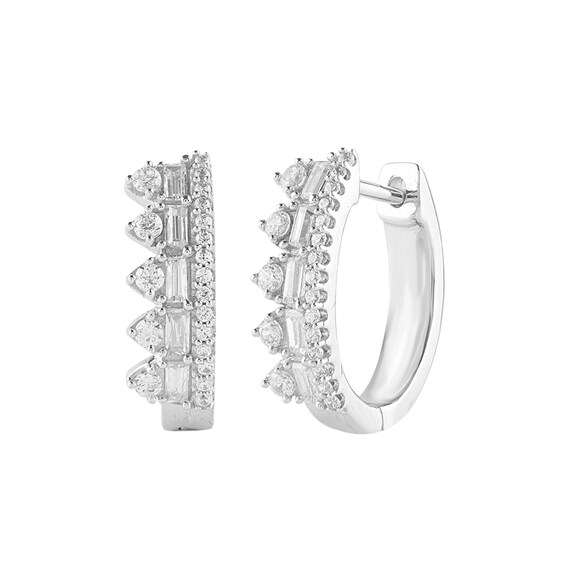 1/2 CT. T.W. Diamond Crown Hoop Earrings in 10K White Gold 1/2 CT. T.W. Diamond Crown Hoop Earrings in 10K White Gold