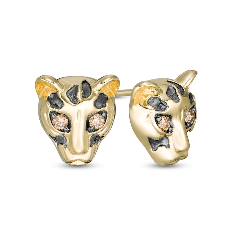 Main Image 1 of Wonder Woman™ Collection 1/15 CT. T.W. Champagne Diamond Cheetah Stud Earrings in 10K Gold and Black Rhodium