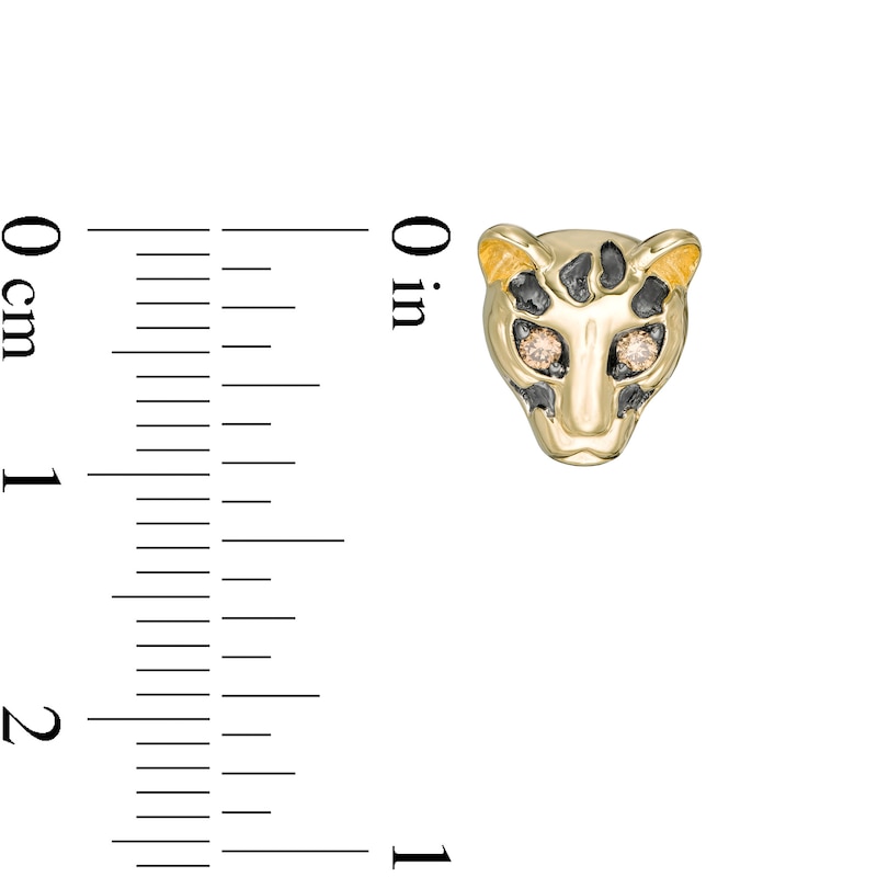 Main Image 3 of Wonder Woman™ Collection 1/15 CT. T.W. Champagne Diamond Cheetah Stud Earrings in 10K Gold and Black Rhodium