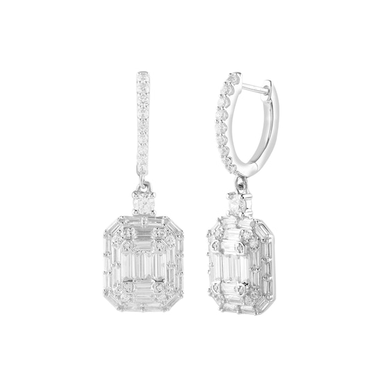 2 CT. T.w. Baguette Composite Diamond Octagonal Frame Drop Earrings in 10K White Gold