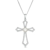 Thumbnail Image 1 of 5.0mm Freshwater Cultured Pearl and Lab-Created White Sapphire Gothic-Style Cross Pendant in Sterling Silver