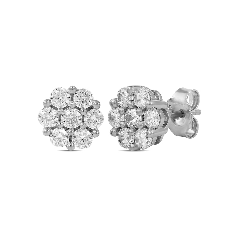 1 CT. T.W. Multi-Diamond Flower Stud Earrings in 10K White Gold