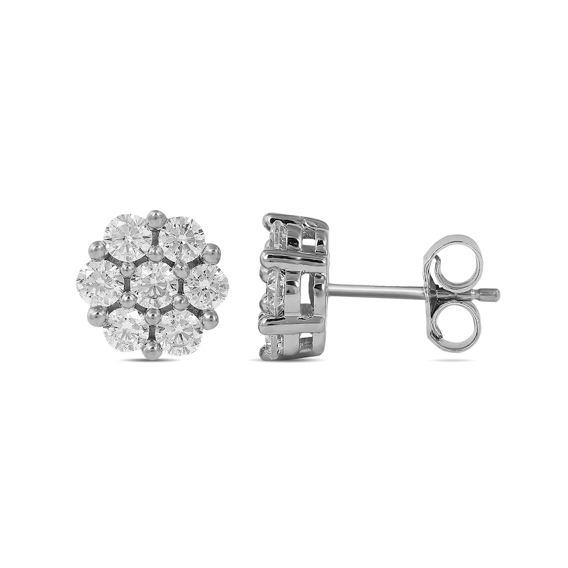 Main Image 2 of 1 CT. T.W. Multi-Diamond Flower Stud Earrings in 10K White Gold