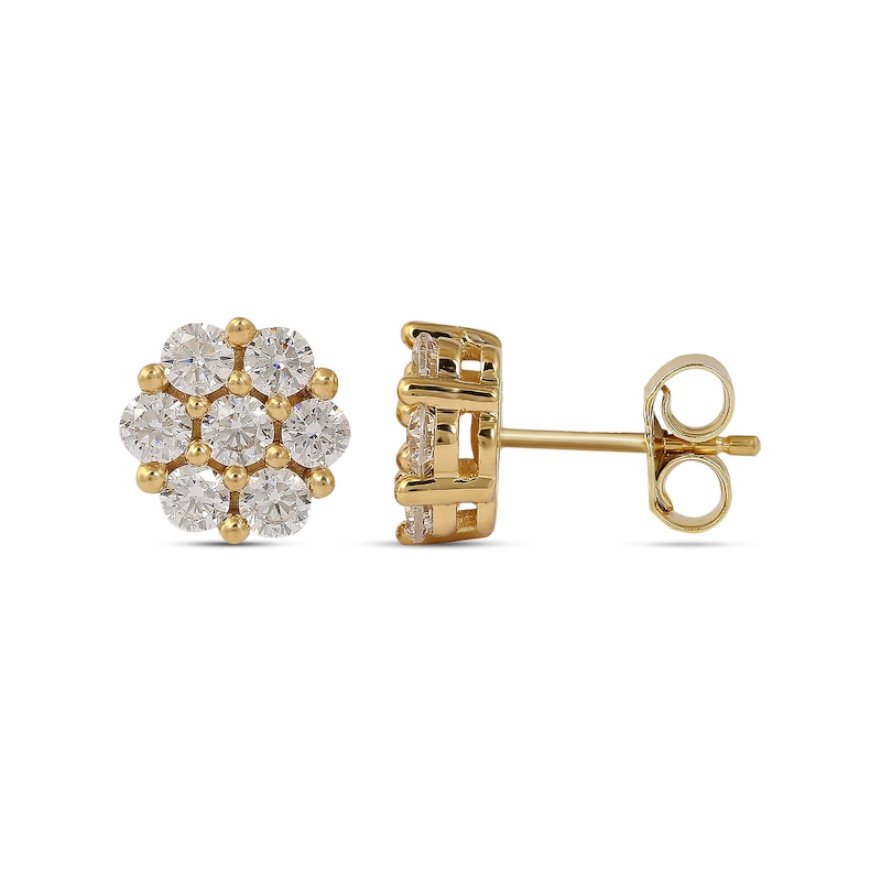 Main Image 2 of 1 CT. T.W. Multi-Diamond Flower Stud Earrings in 10K Gold
