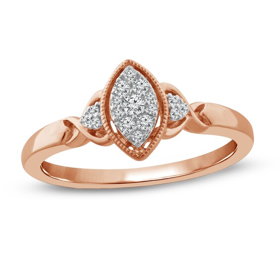 1/8 CT. T.W. Composite Marquise Diamond Tri-Sides Vintage-Style Promise Ring in 10K Rose Gold 1/8 CT. T.W. Composite Marquise Diamond Tri-Sides Vintage-Style Promise Ring in 10K Rose Gold