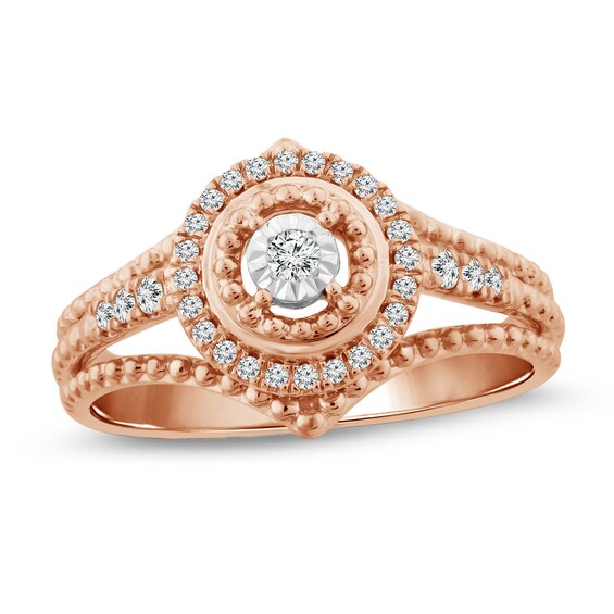 1/5 CT. T.W. Diamond Frame Bead Edge Split Shank Promise Ring in 10K Rose Gold 1/5 CT. T.W. Diamond Frame Bead Edge Split Shank Promise Ring in 10K Rose Gold