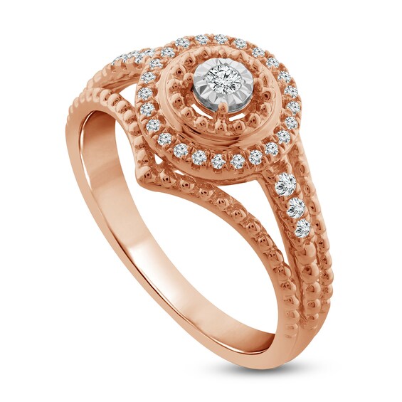 1/5 CT. T.W. Diamond Frame Bead Edge Split Shank Promise Ring in 10K Rose Gold 1/5 CT. T.W. Diamond Frame Bead Edge Split Shank Promise Ring in 10K Rose Gold