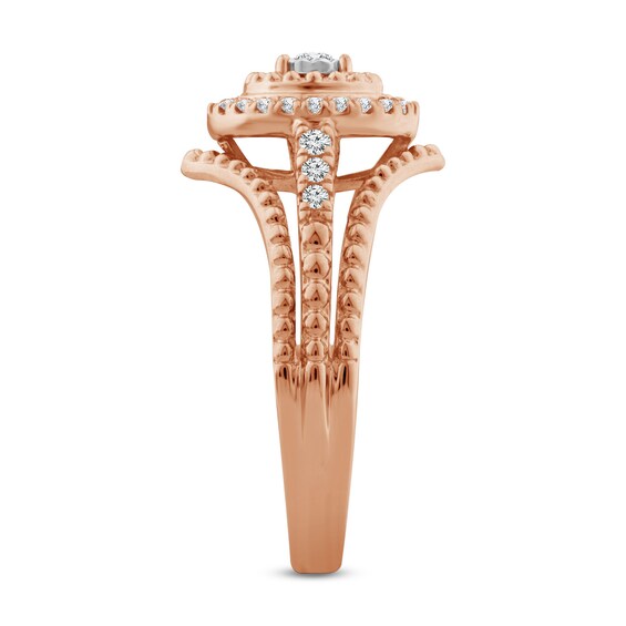 1/5 CT. T.W. Diamond Frame Bead Edge Split Shank Promise Ring in 10K Rose Gold 1/5 CT. T.W. Diamond Frame Bead Edge Split Shank Promise Ring in 10K Rose Gold