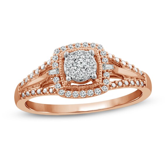 1/5 CT. T.W. Composite Diamond Cushion Frame Split Shank Promise Ring in 10K Rose Gold 1/5 CT. T.W. Composite Diamond Cushion Frame Split Shank Promise Ring in 10K Rose Gold
