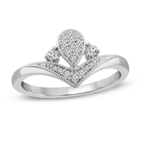 1/6 CT. T.W. Composite Teardrop Diamond Vintage-Style Chevron Promise Ring in 10K White Gold 1/6 CT. T.W. Composite Teardrop Diamond Vintage-Style Chevron Promise Ring in 10K White Gold