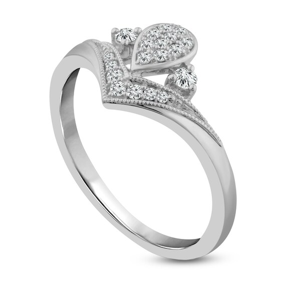 1/6 CT. T.W. Composite Teardrop Diamond Vintage-Style Chevron Promise Ring in 10K White Gold 1/6 CT. T.W. Composite Teardrop Diamond Vintage-Style Chevron Promise Ring in 10K White Gold