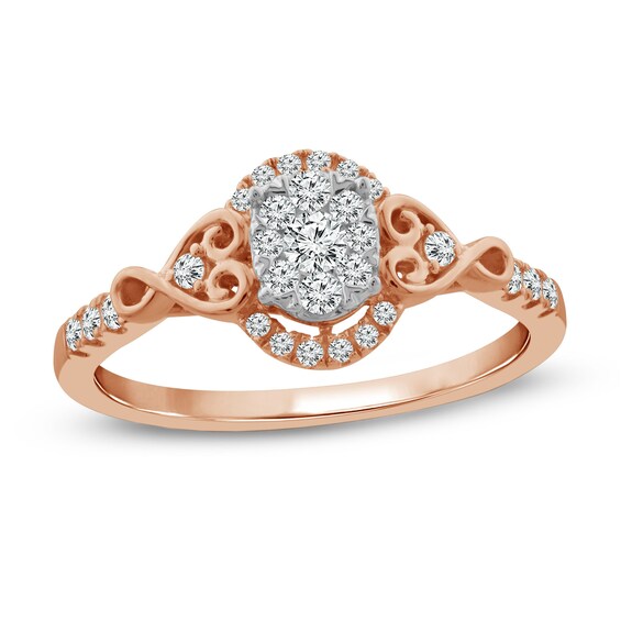 1/3 CT. T.W. Composite Diamond Oval Frame Heart-Shaped Infinity Sides Promise Ring in 10K Rose Gold 1/3 CT. T.W. Composite Diamond Oval Frame Heart-Shaped Infinity Sides Promise Ring in 10K Rose Gold