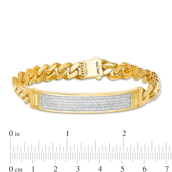 Men's 1-3/8 CT. T.w. Diamond ID Curb Chain Bracelet in 10K Gold - 8.25"