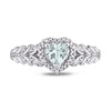 5.0mm Heart-Shaped Aquamarine and 1/20 CT. T.W. Diamond Bead Frame Leaf Shank Ring in 10K White Gold