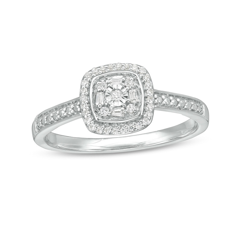 Main Image 1 of 1/8 CT. T.W. Diamond Cushion Frame Promise Ring in Sterling Silver
