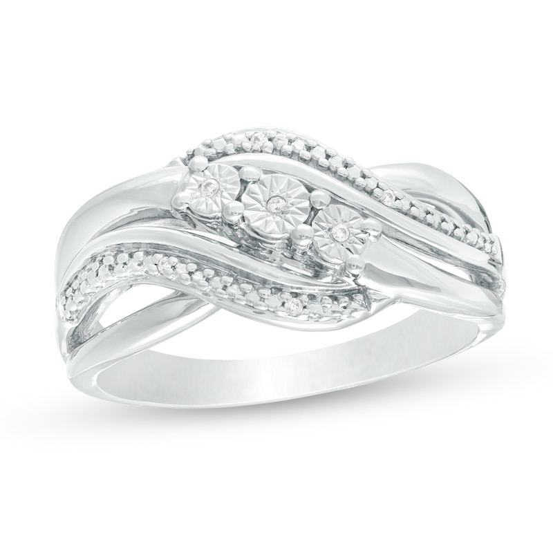 Diamond Accent Three Stone Bypass Split Shank Promise Ring in Sterling Silver