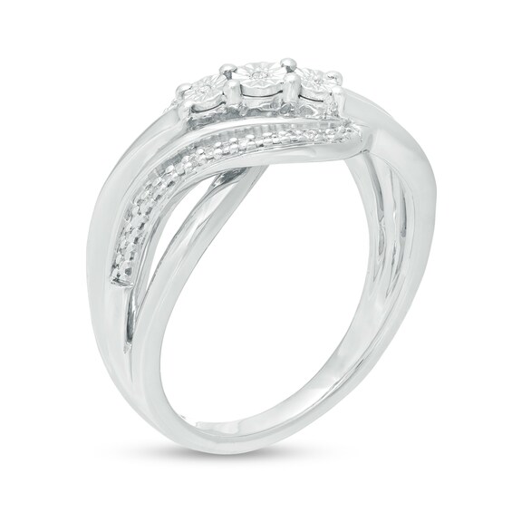 Diamond Accent Three Stone Bypass Split Shank Promise Ring in Sterling Silver Diamond Accent Three Stone Bypass Split Shank Promise Ring in Sterling Silver