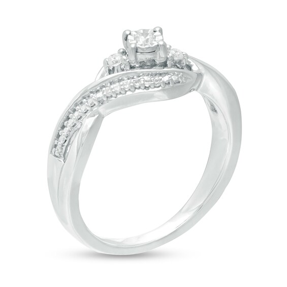 1/10 CT. T.w. Diamond Three Stone Twist Shank Promise Ring in Sterling Silver