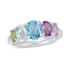 Oval Multi-Gemstone Graduated Five Stone Ring in Sterling Silver