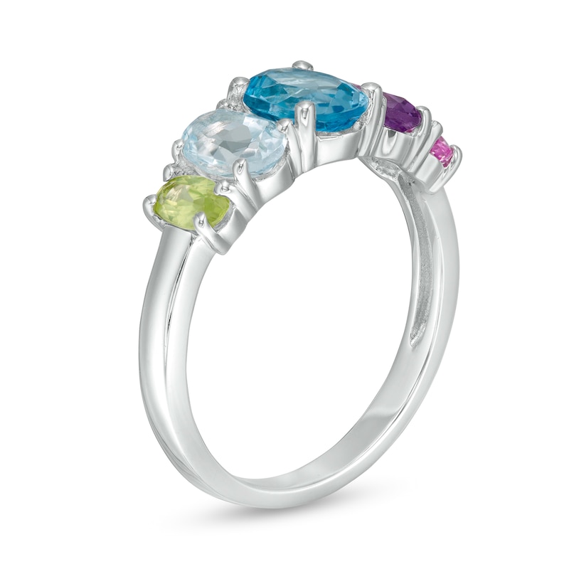 Oval Multi-Gemstone Graduated Five Stone Ring in Sterling Silver