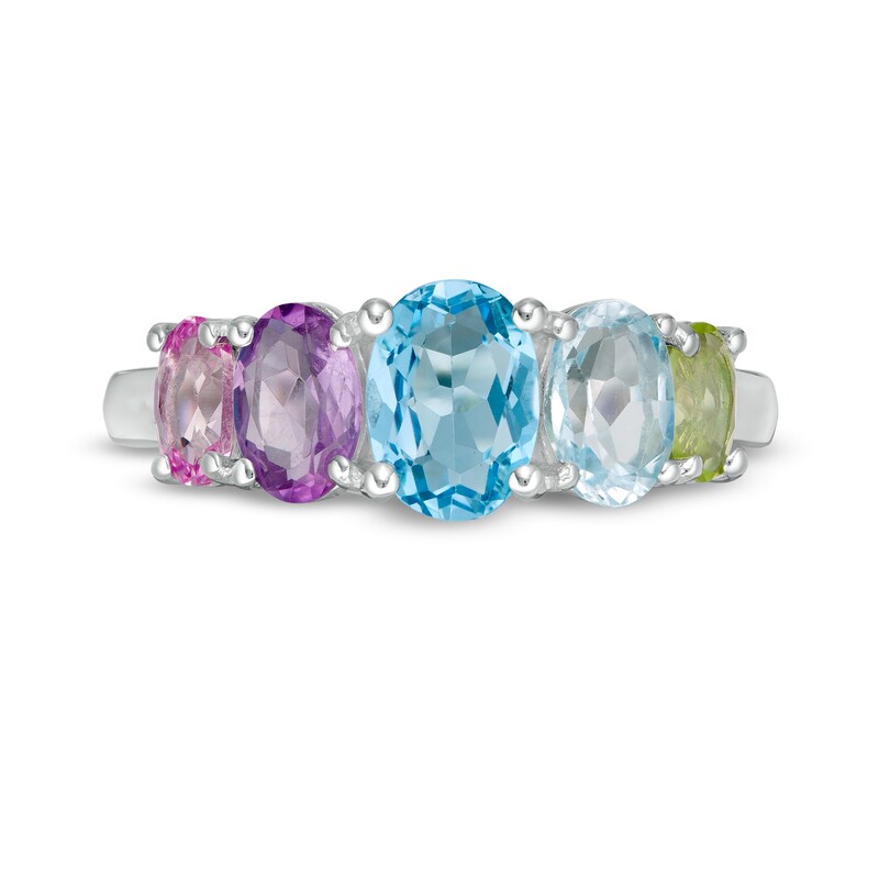 Oval Multi-Gemstone Graduated Five Stone Ring in Sterling Silver