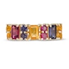 Thumbnail Image 4 of Emerald-Cut and Round Duos Multi-Gemstone Alternating Ring in Sterling Silver with 14K Gold Plate - Size 7