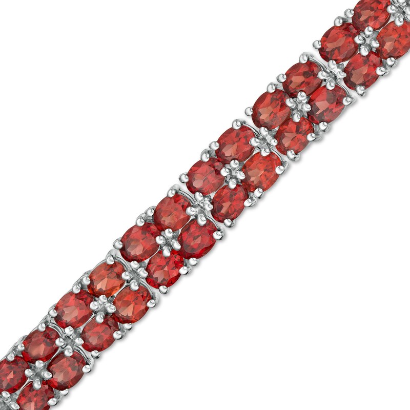 Main Image 1 of Oval Garnet Double Row Tennis Bracelet in Sterling Silver - 7.25"