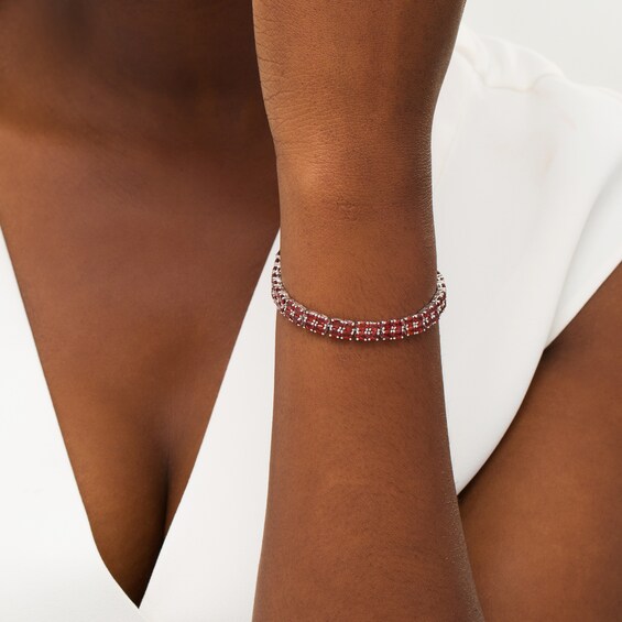 Oval Garnet Double Row Tennis Bracelet in Sterling Silver - 7.25"