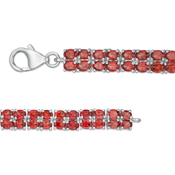 Oval Garnet Double Row Tennis Bracelet in Sterling Silver - 7.25"