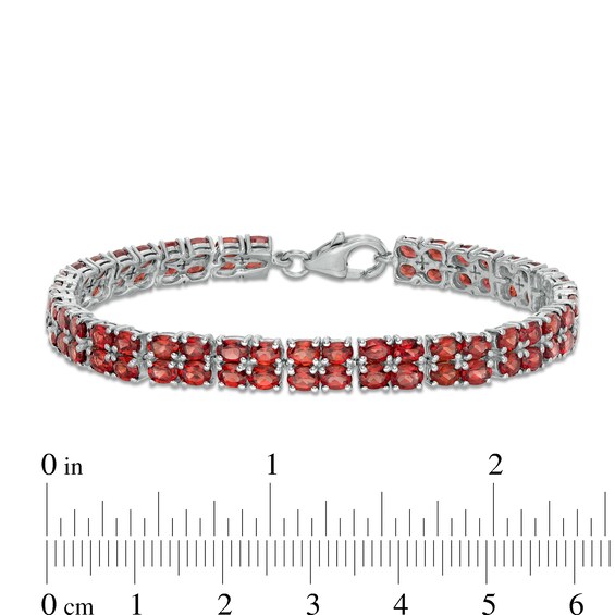 Oval Garnet Double Row Tennis Bracelet in Sterling Silver - 7.25"