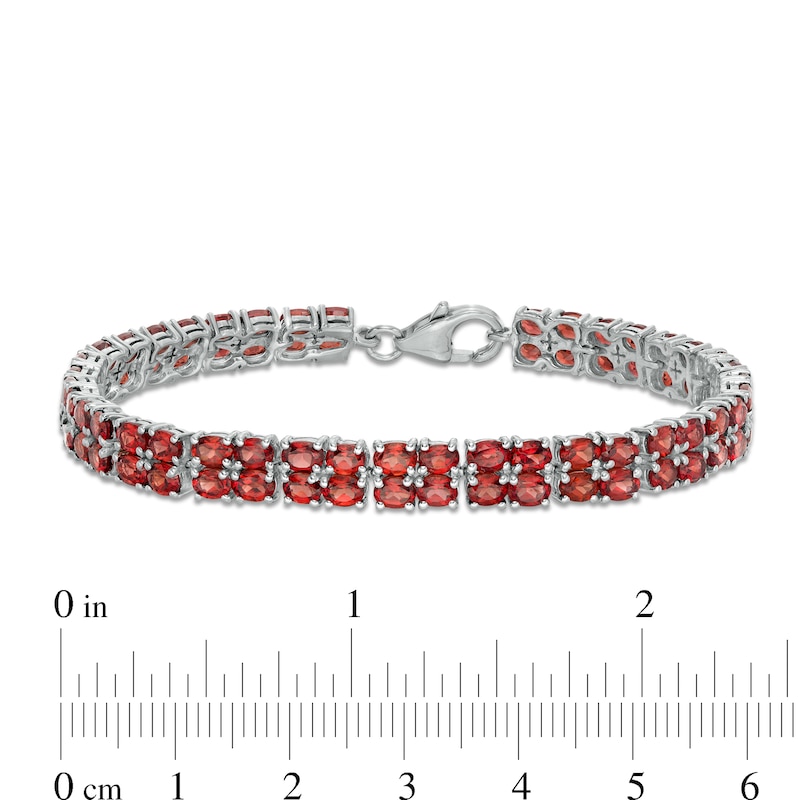 Main Image 4 of Oval Garnet Double Row Tennis Bracelet in Sterling Silver - 7.25"