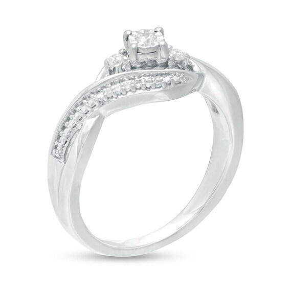 1/10 CT. T.w. Diamond Three Stone Twist Shank Promise Ring in Sterling Silver