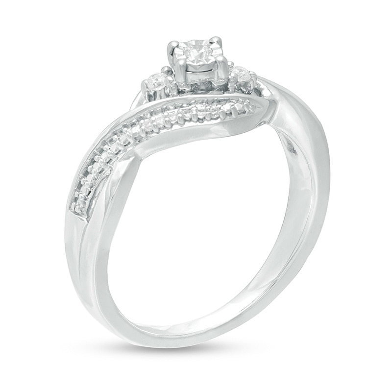 Main Image 3 of 1/10 CT. T.W. Diamond Three Stone Twist Shank Promise Ring in Sterling Silver