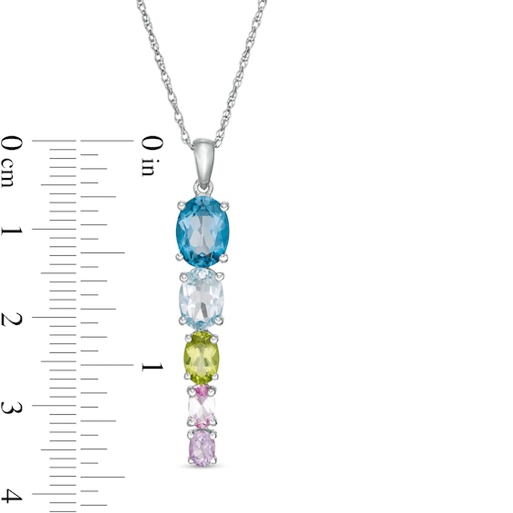 Oval Multi-Gemstone Graduated Five Stone Linear Drop Pendant in Sterling Silver