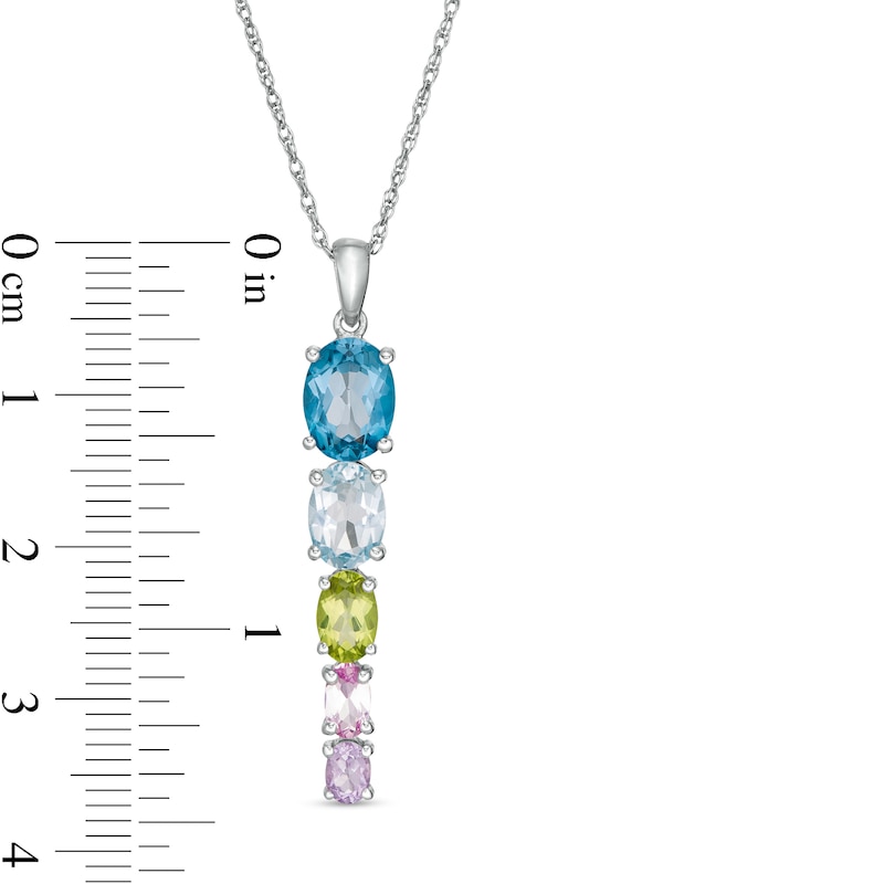 Main Image 3 of Oval Multi-Gemstone Graduated Five Stone Linear Drop Pendant in Sterling Silver