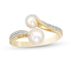 5.0-6.5mm Cultured Freshwater Pearl and White Topaz Bypass Ring in Sterling Silver with 14K Gold Plate - Size 7