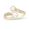 Thumbnail Image 0 of 5.0-6.5mm Cultured Freshwater Pearl and White Topaz Bypass Ring in Sterling Silver with 14K Gold Plate - Size 7